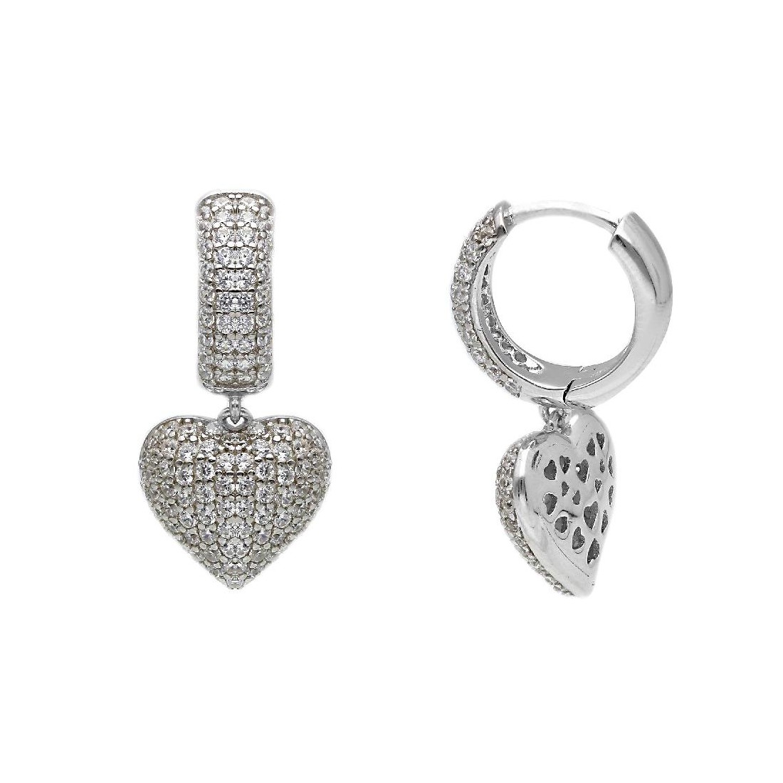 Orecchini pendenti in argento 925/ooo e zirconia cubica con cuore