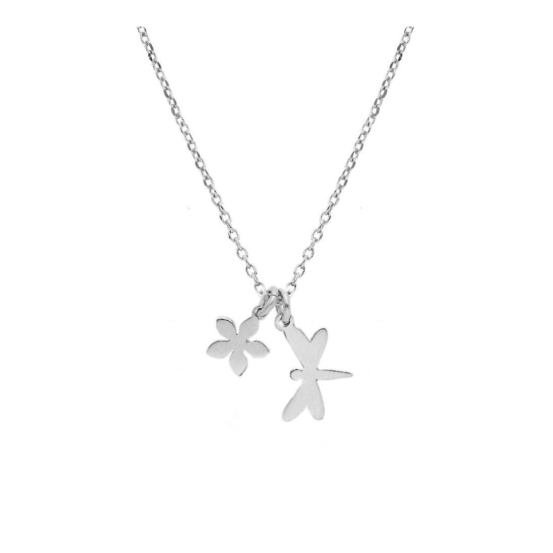 Girocollo in argento 925/ooo con fiore e libellula