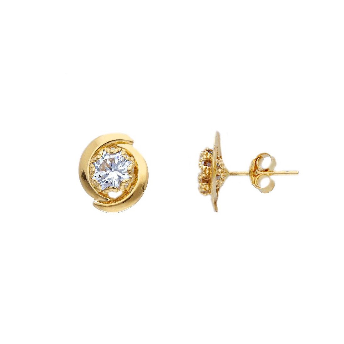Orecchini lobo in oro giallo 750/ooo e zirconia cubica
