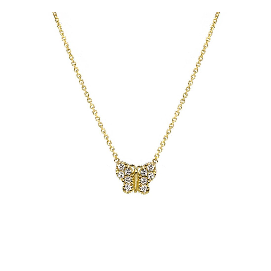 Girocollo in oro giallo 375/ooo e zirconia cubica con farfalla