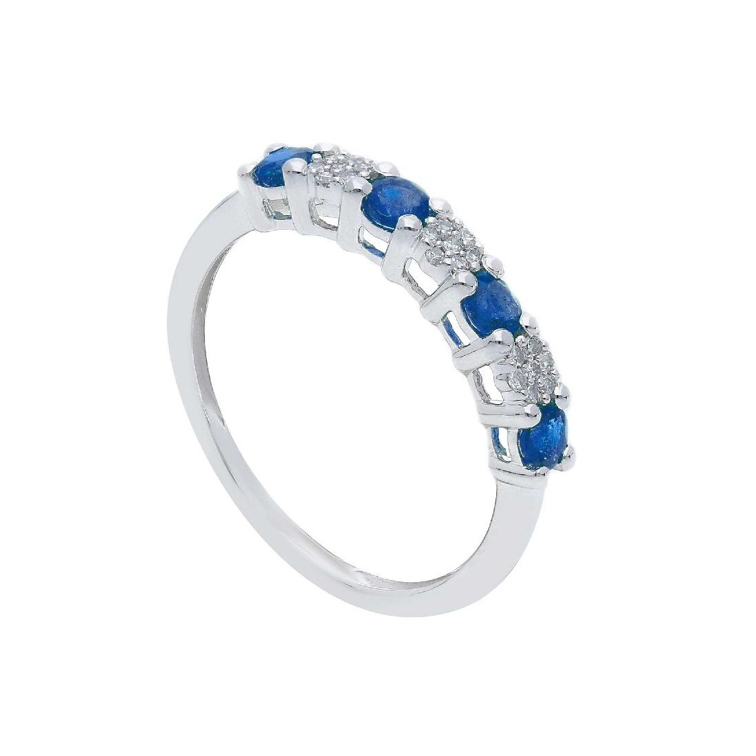 Anello riviere in oro bianco 750/ooo diamante e zaffiro