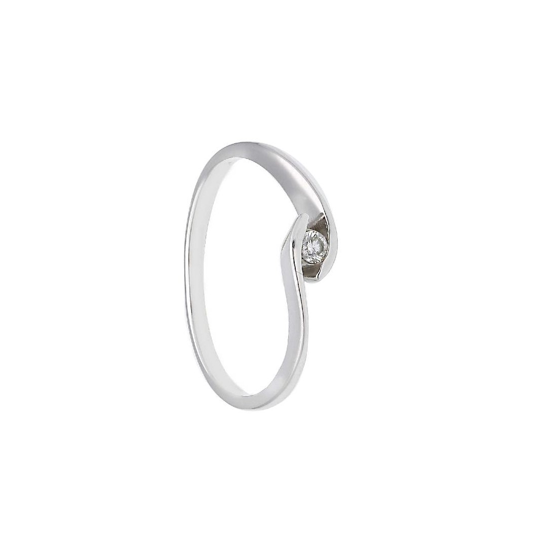 Anello solitario in oro bianco 375/°°° e diamante