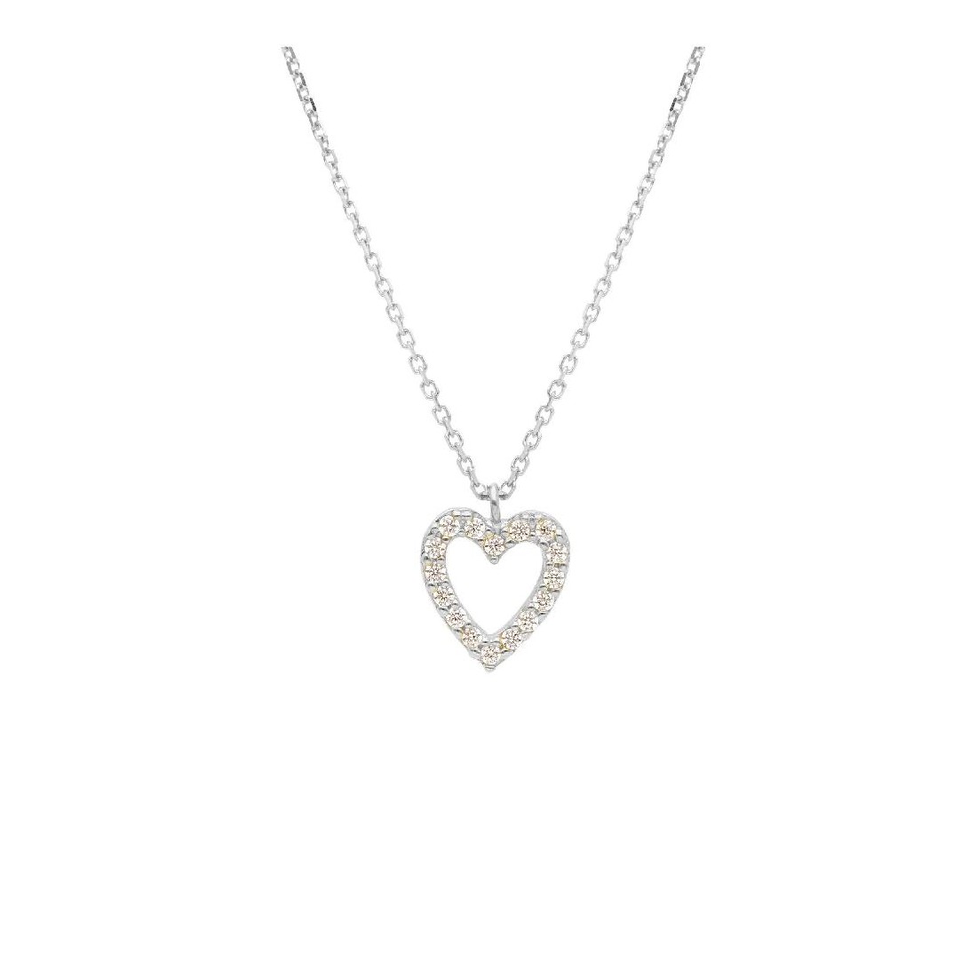 Girocollo in oro bianco 750/ooo e zirconia cubica con cuore