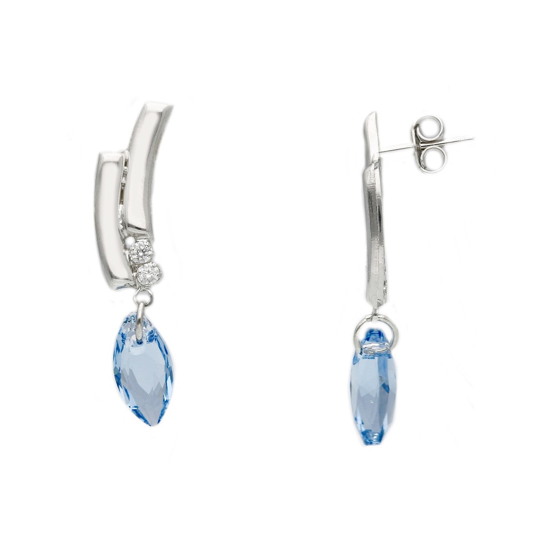 Orecchini pendenti in argento 925/ooo zirconia cubica e cristallo artificiale azzurro