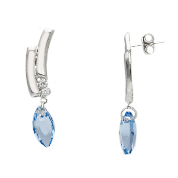 Orecchini pendenti in argento 925/ooo zirconia cubica e cristallo artificiale azzurro