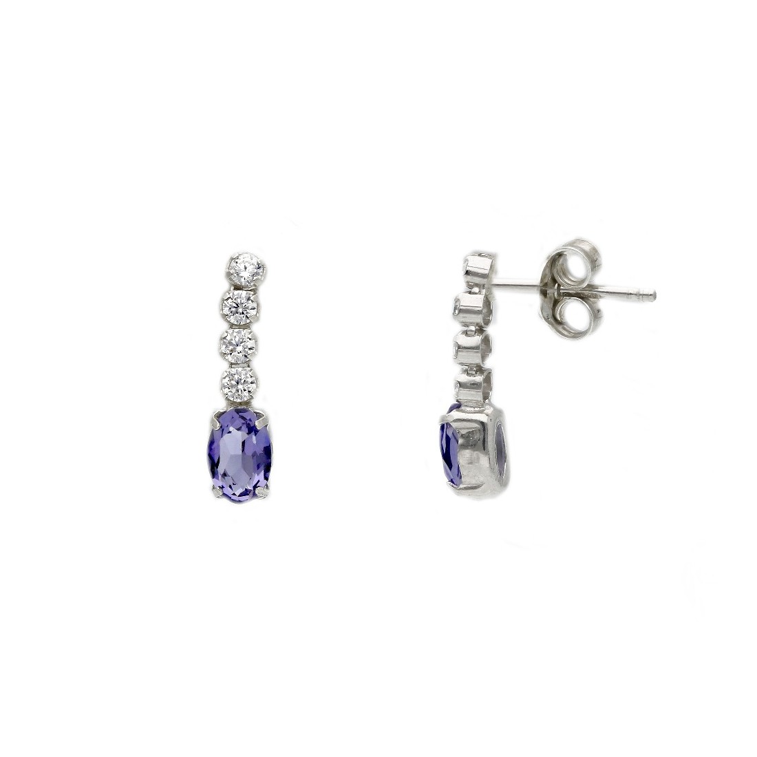 Orecchini pendenti in argento 925/ooo zirconia cubica e cristallo artificiale viola