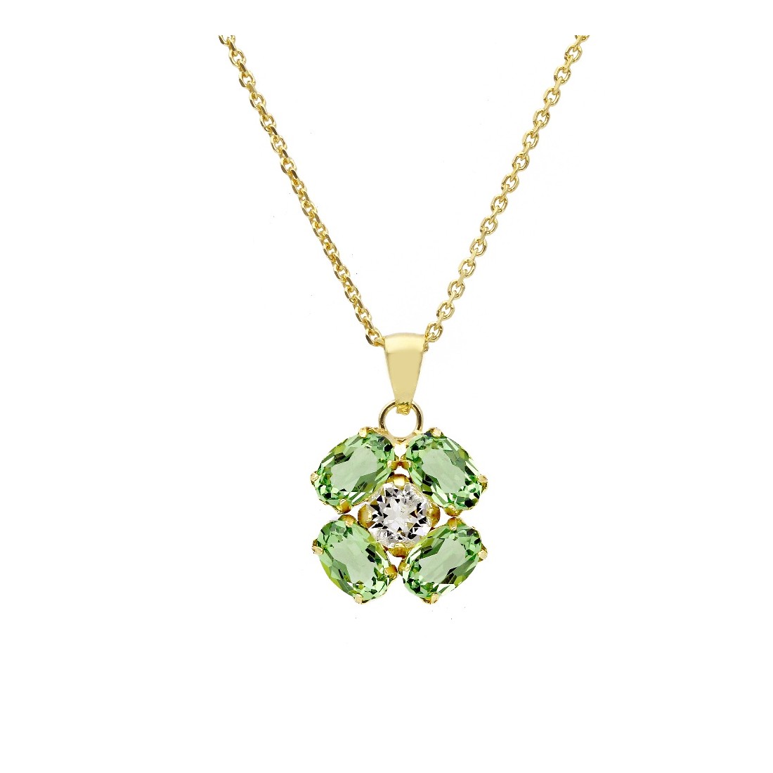 Girocollo in argento dorato 925/ooo zirconia cubica e cristallo artificiale verde con fiore