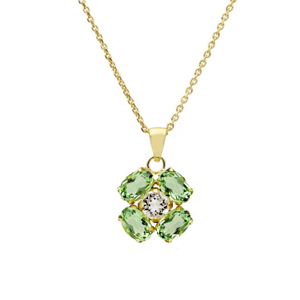 Girocollo in argento dorato 925/ooo zirconia cubica e cristallo artificiale verde con fiore