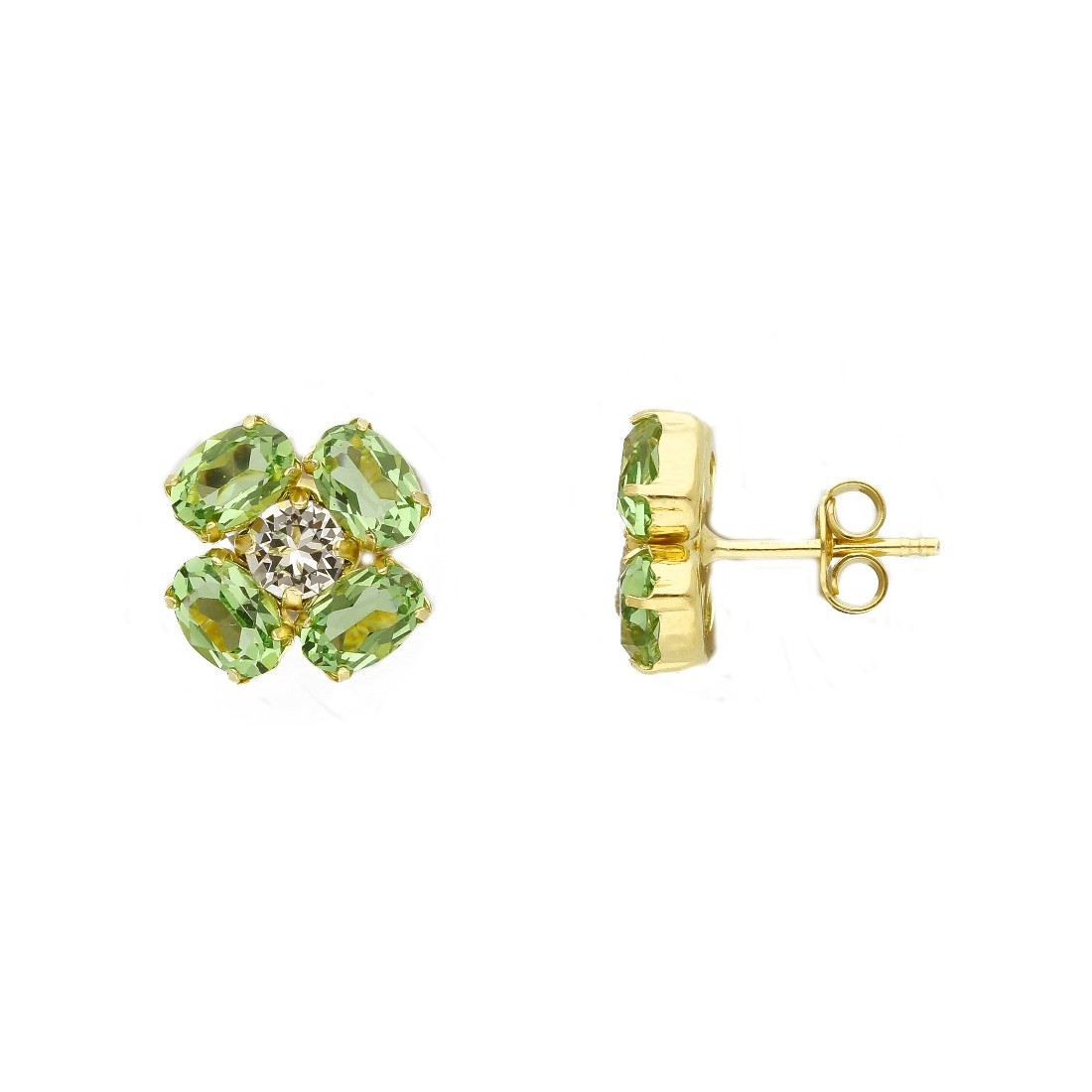 Orecchini in argento dorato 925/ooo zirconia cubica e cristallo artificiale verde con fiore