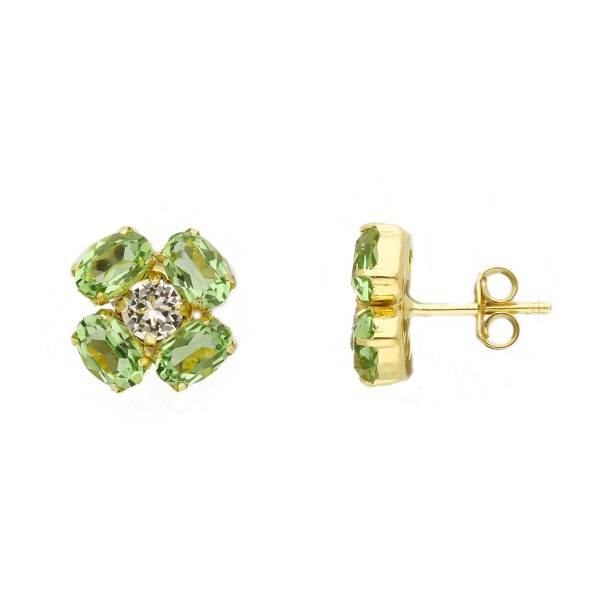 Orecchini in argento dorato 925/ooo zirconia cubica e cristallo artificiale verde con fiore