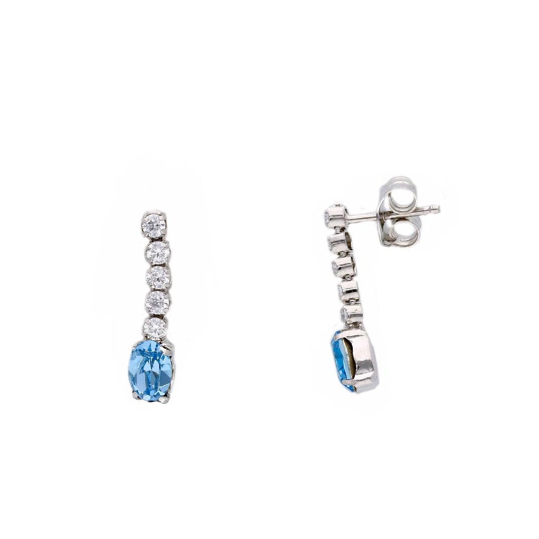 Orecchini pendenti in argento 925/ooo zirconia cubica e cristallo artificiale azzurro