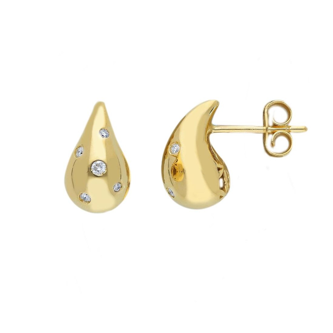 Orecchini in oro giallo 375/°°° e diamante con goccia