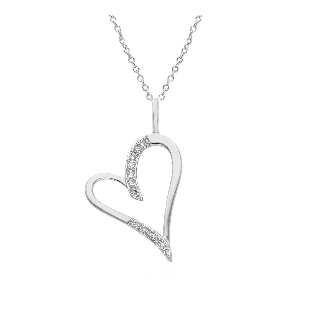 Girocollo in oro bianco 375/°°° e diamante con cuore