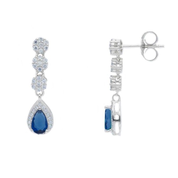 Orecchini pendenti in argento 925/ooo zirconia cubica e cristallo artificiale blu con goccia