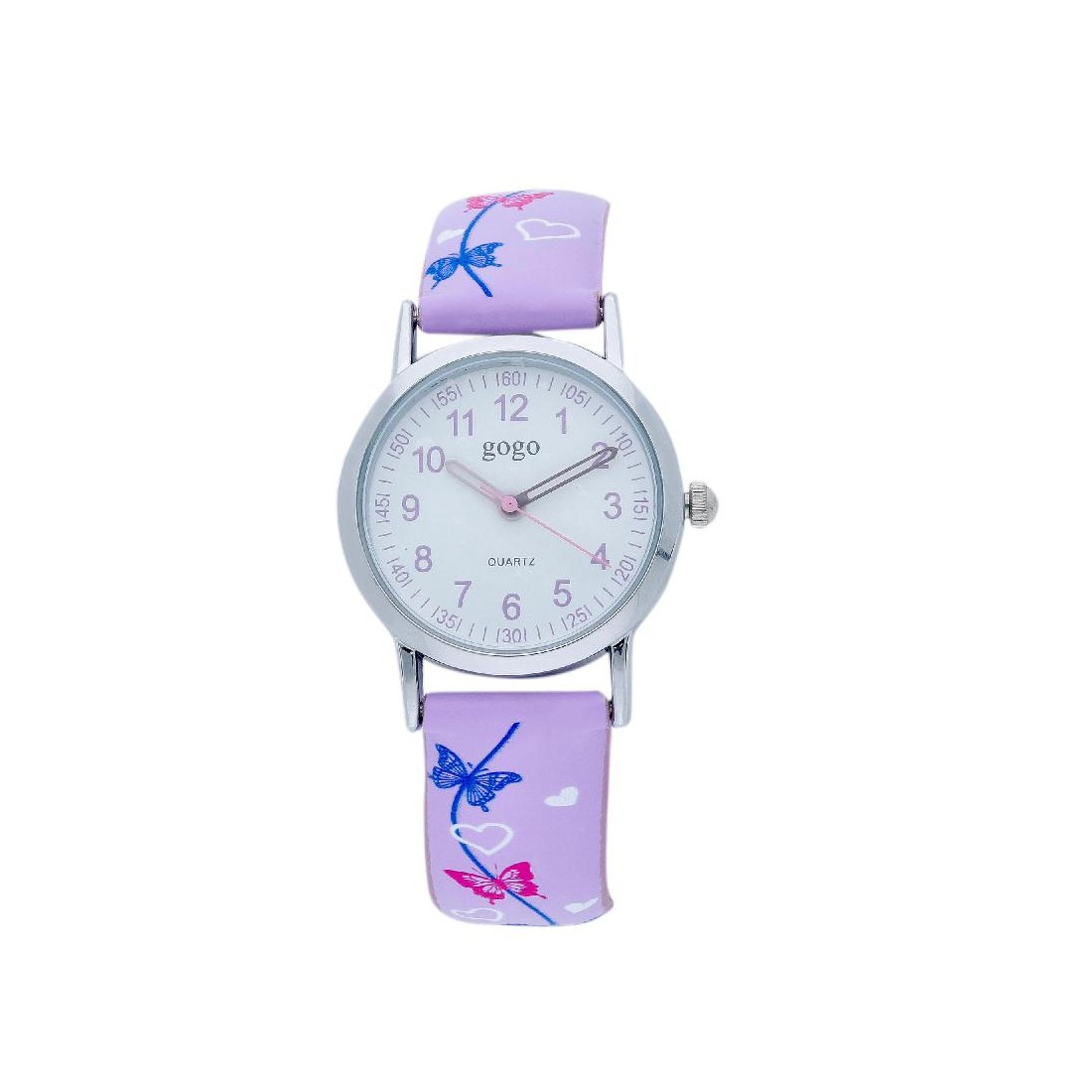 Orologio in metallo e gomma con farfalle