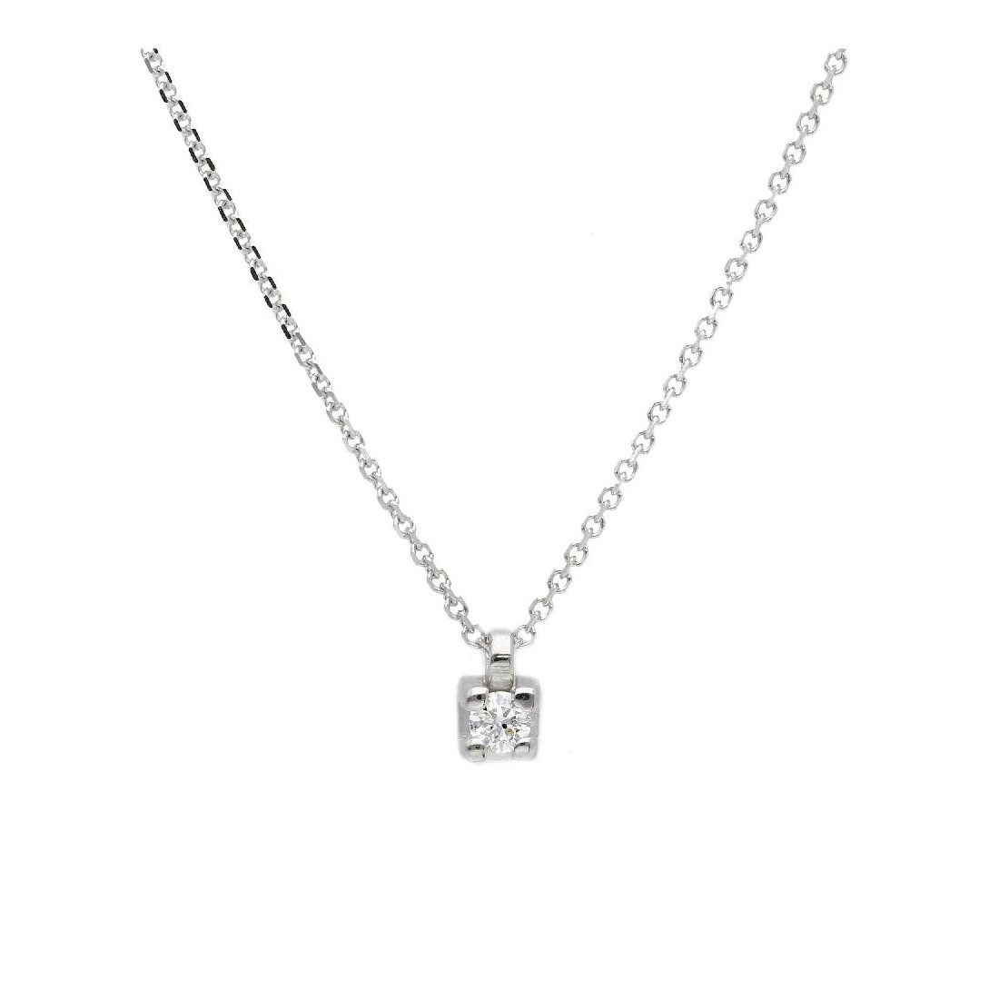 Girocollo punto luce in oro bianco 375/°°° e diamante