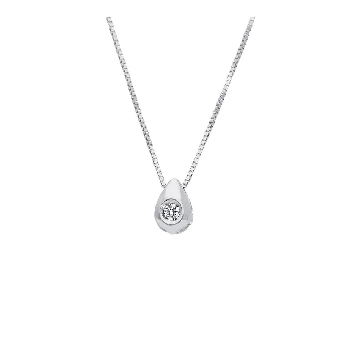 Girocollo punto luce in oro bianco 750/°°° e diamante con goccia