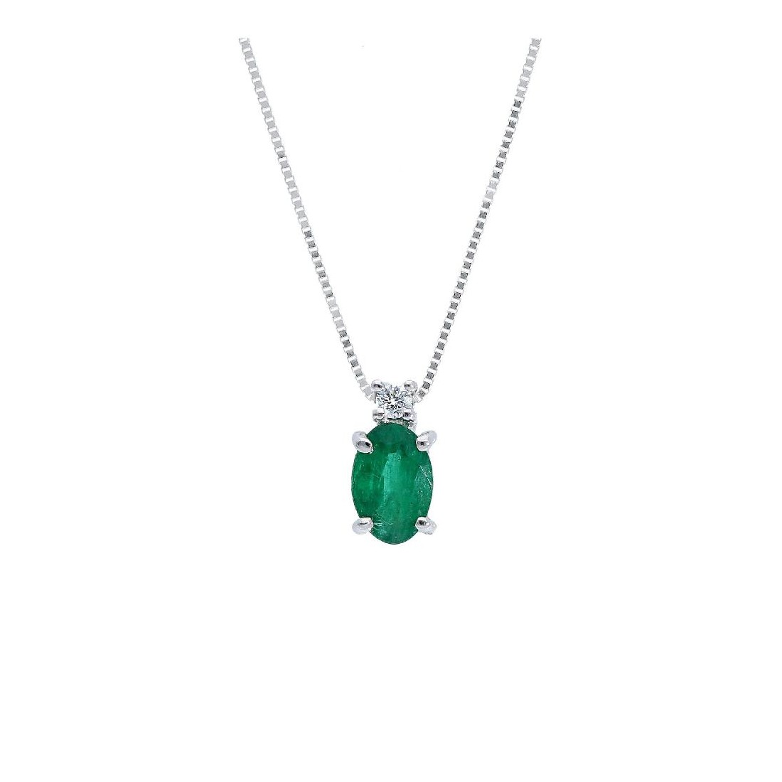 Girocollo in oro bianco 750/°°° diamante e smeraldo