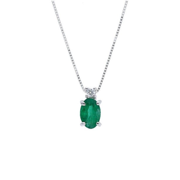 Girocollo in oro bianco 750/°°° diamante e smeraldo