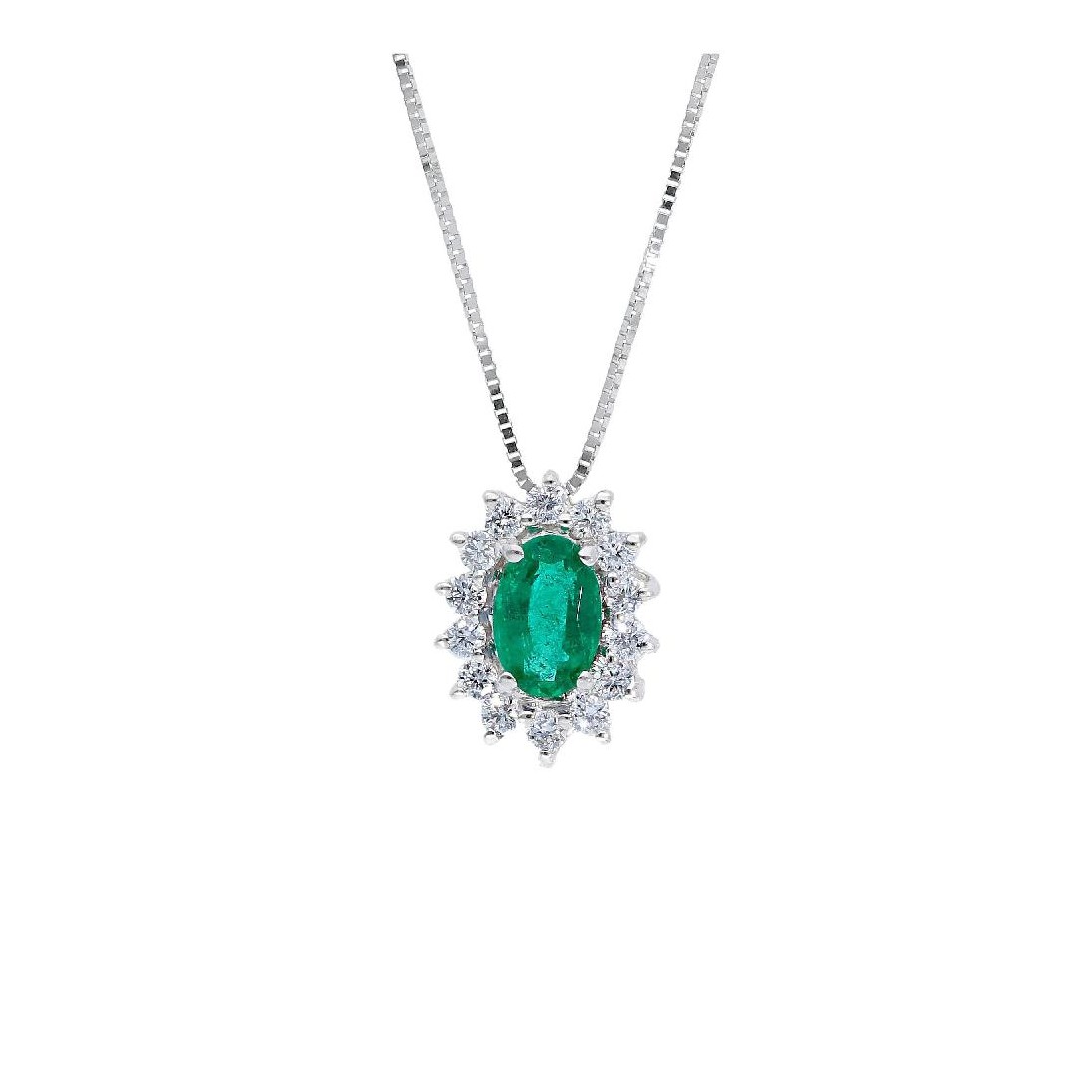 Girocollo in oro bianco 750/°°° diamante e smeraldo