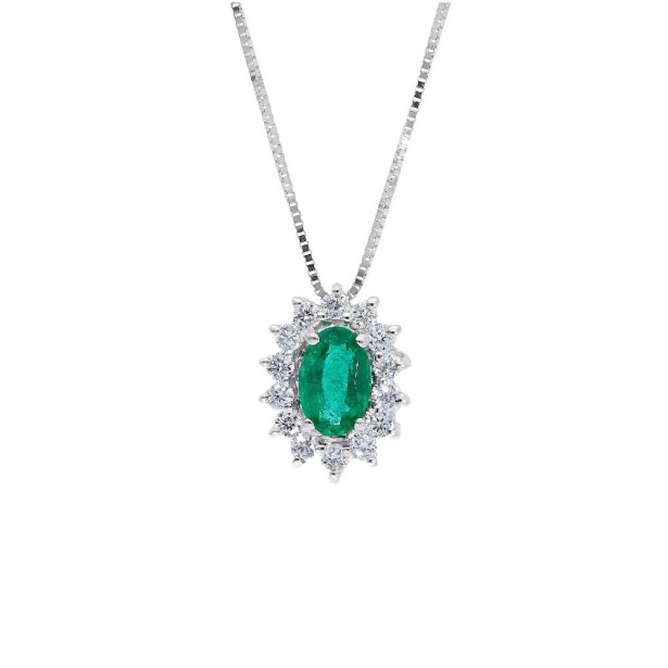 Girocollo in oro bianco 750/°°° diamante e smeraldo