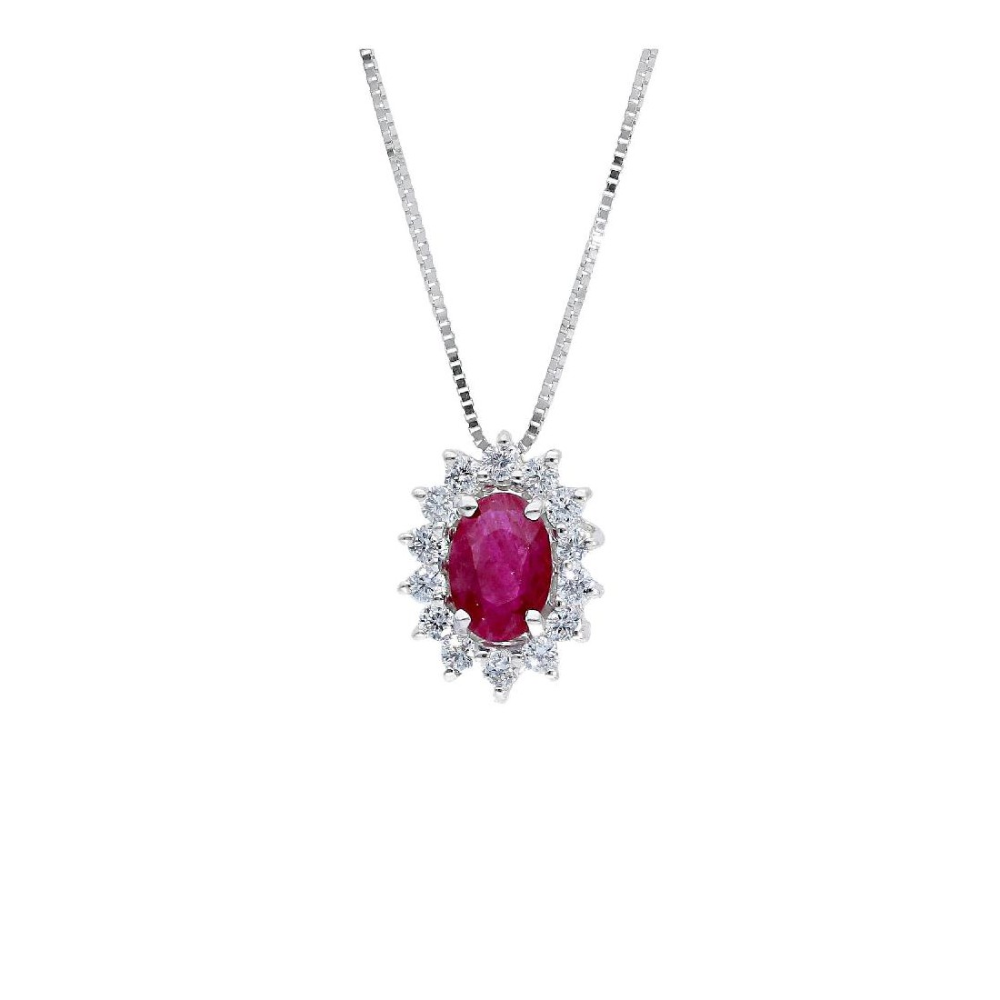 Girocollo in oro bianco 750/°°° diamante e rubino