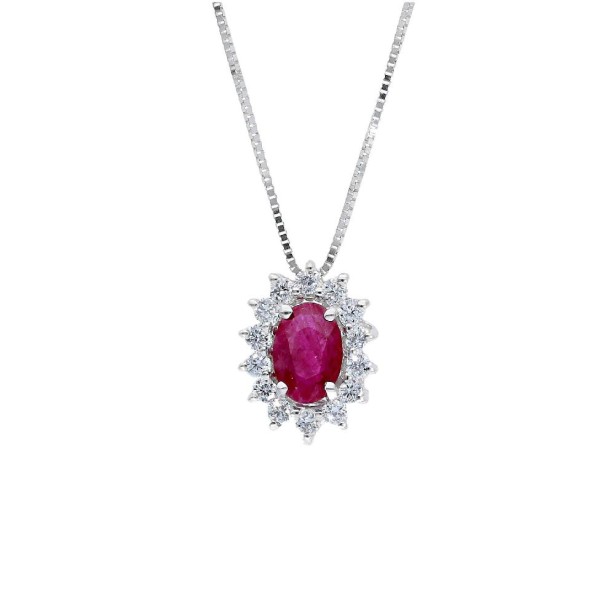 Girocollo in oro bianco 750/°°° diamante e rubino