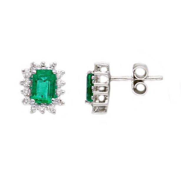 Orecchino lobo in oro bianco 750/°°° diamante e smeraldo