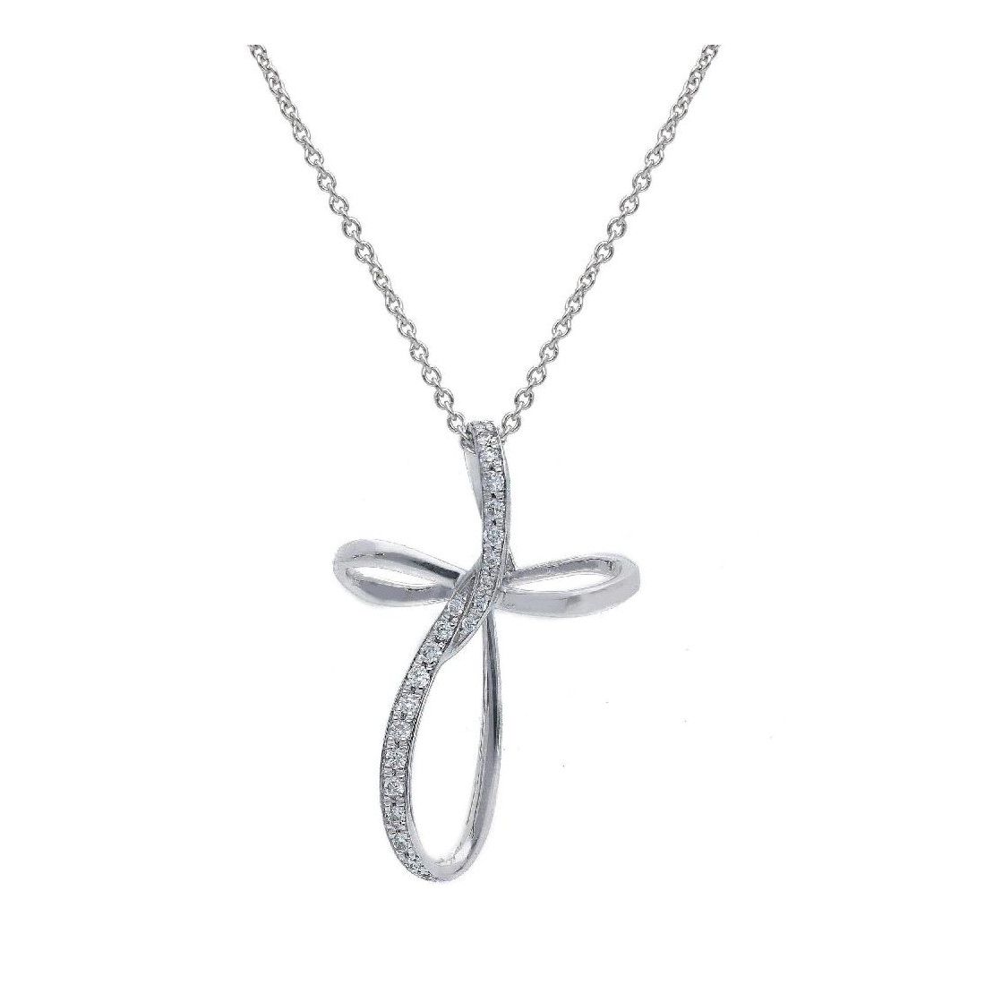 Girocollo in oro bianco 750/°°° e diamante con croce