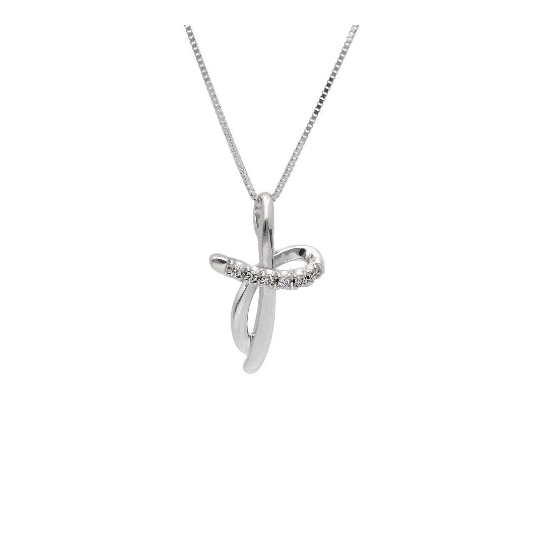 Girocollo in oro bianco 750/°°° e diamante con croce