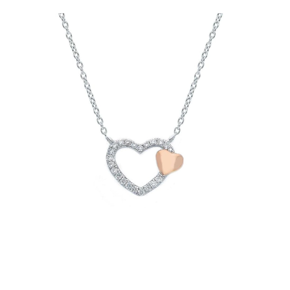Girocollo in oro bianco e rosa 750/°°° e diamante con cuore