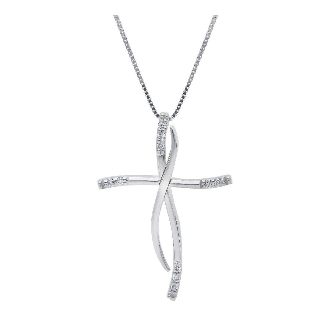 Girocollo in oro bianco 750/°°° e diamante con croce