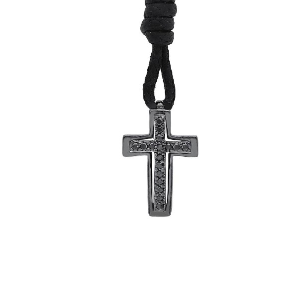 Girocollo con cordino e croce in oro brunito 750/°°° e diamante black
