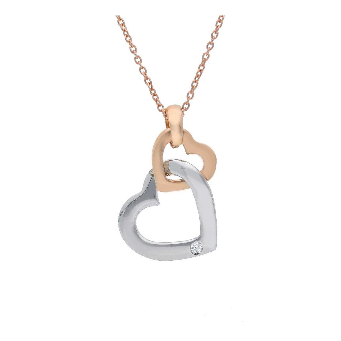 Girocollo in oro bianco e rosa 750/°°° e diamante con cuore