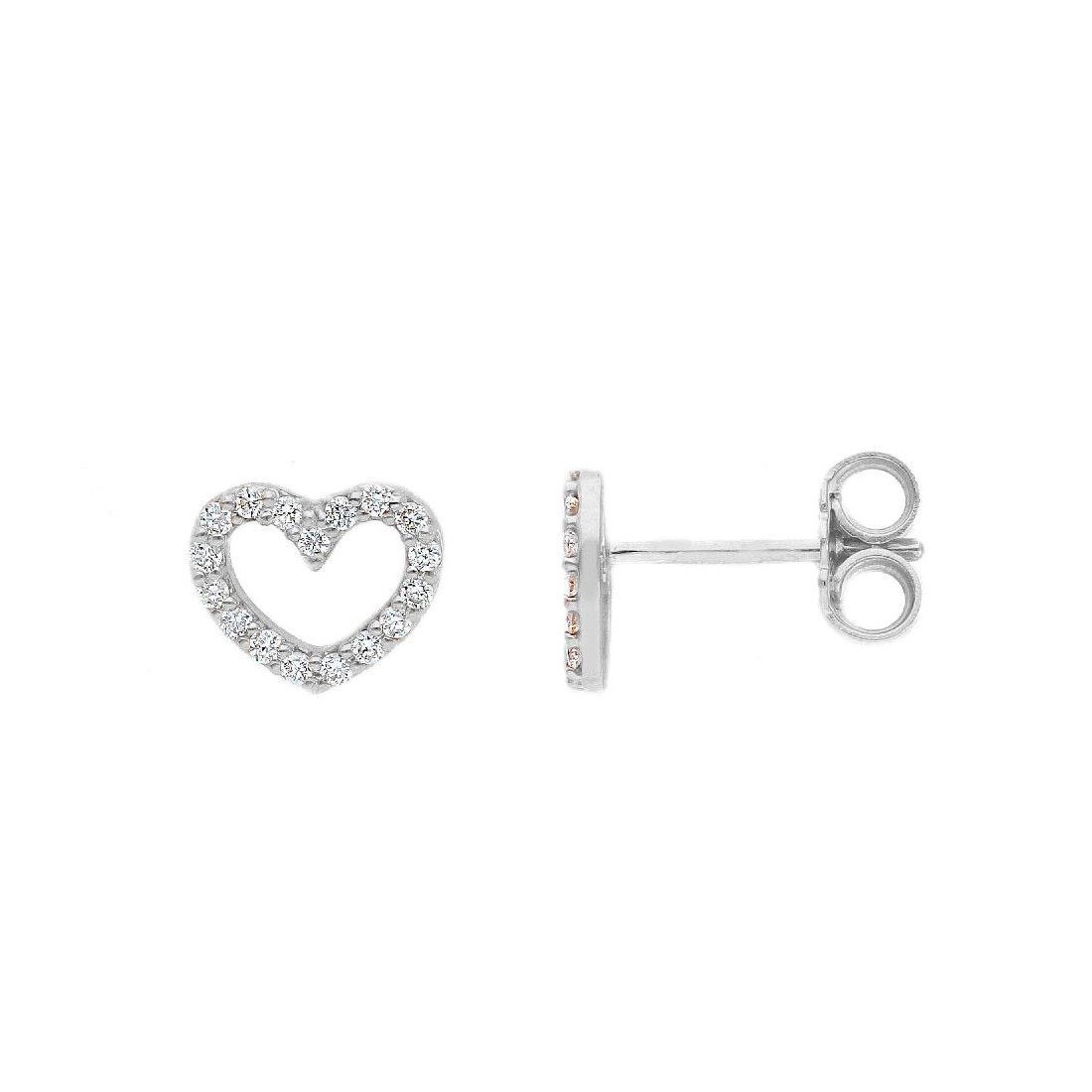 Orecchini lobo in oro bianco 750/°°° e diamante con cuore