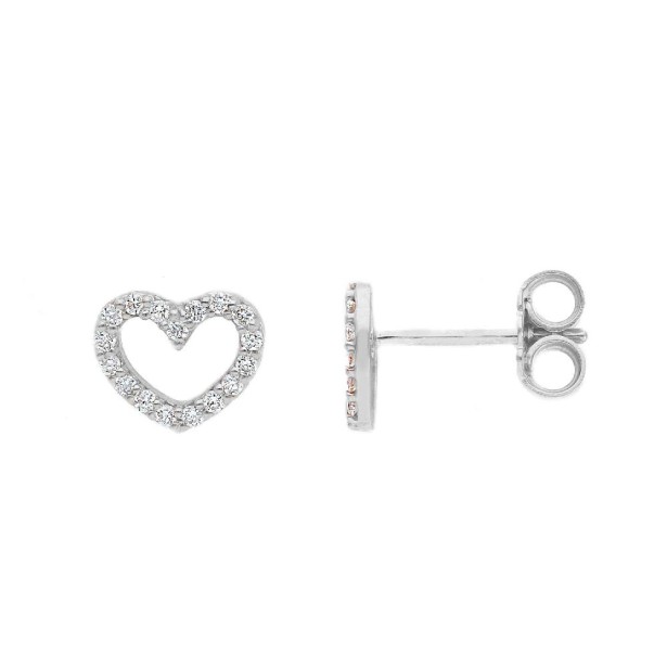 Orecchini lobo in oro bianco 750/°°° e diamante con cuore
