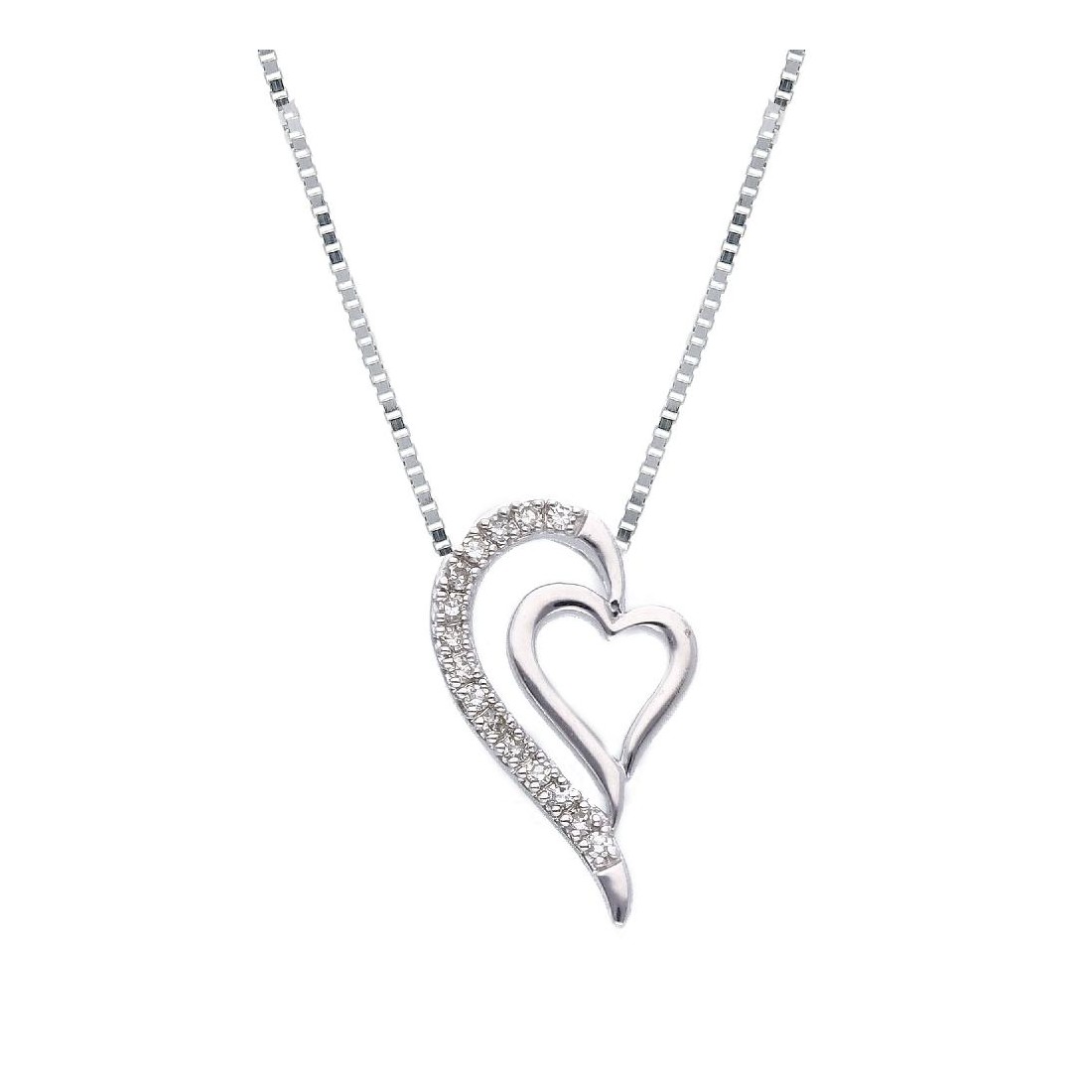Girocollo in oro bianco 375/°°° e diamante con cuore