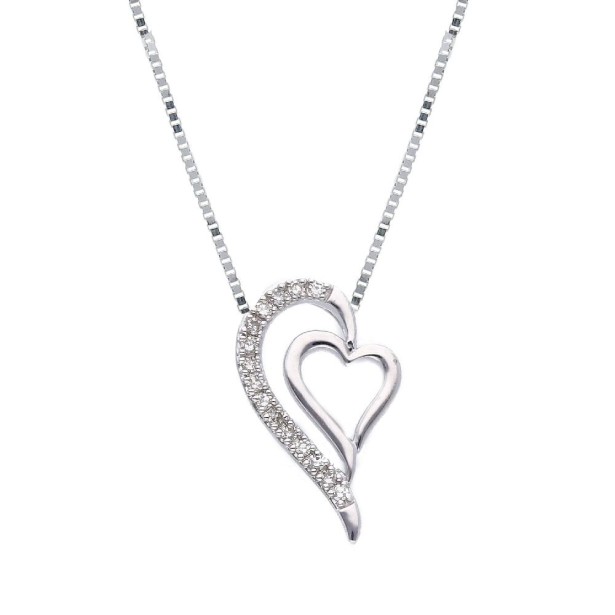 Girocollo in oro bianco 375/°°° e diamante con cuore