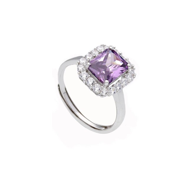 Anello in argento 925/ooo zirconia cubica e cristallo artificiale viola