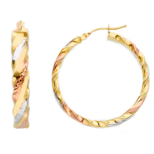 Orecchini cerchio in oro tre colori 750/ooo