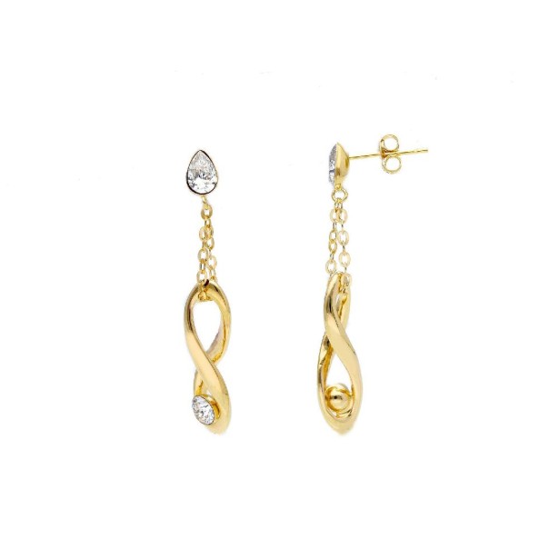 Orecchini pendenti in oro giallo 750/ooo e zirconia cubica con infinito