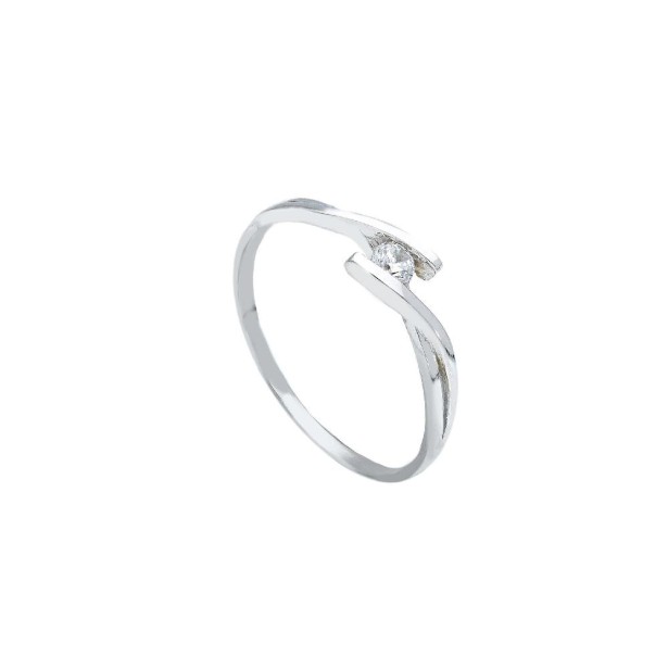 Anello solitario in oro bianco 750/ooo e zirconia cubica