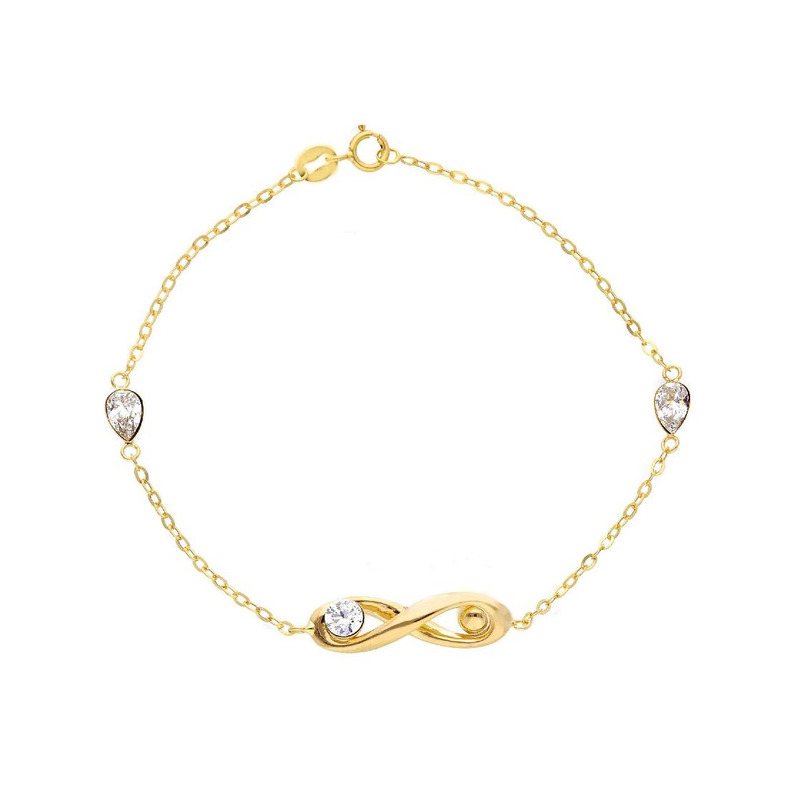 Bracciale in oro giallo 750/ooo e zirconia cubica con infinito