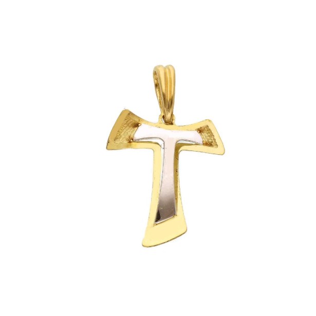 Ciondolo in oro giallo e bianco 750/°°° con croce tau
