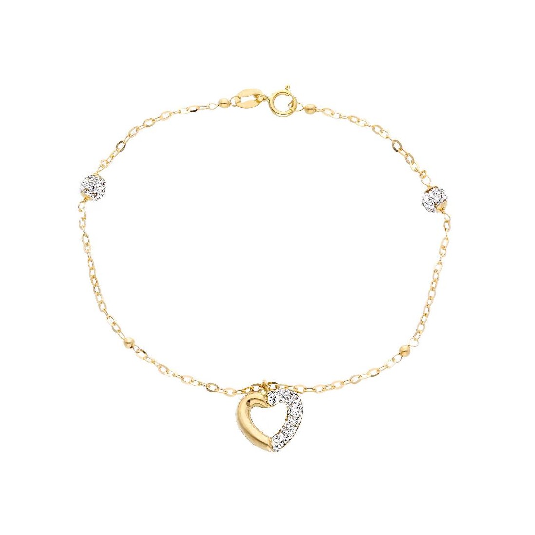 Bracciale in oro giallo 750/ooo e cristallo artificiale con cuore