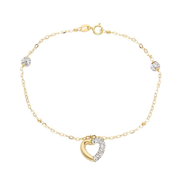 Bracciale in oro giallo 750/ooo e cristallo artificiale con cuore