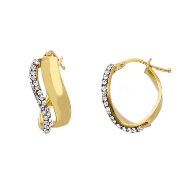 Orecchini cerchio in oro giallo 750/°°° e zirconia