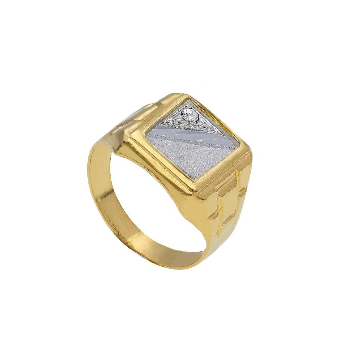 Anello chevalier in oro giallo e bianco 750/°°° e zirconia cubica