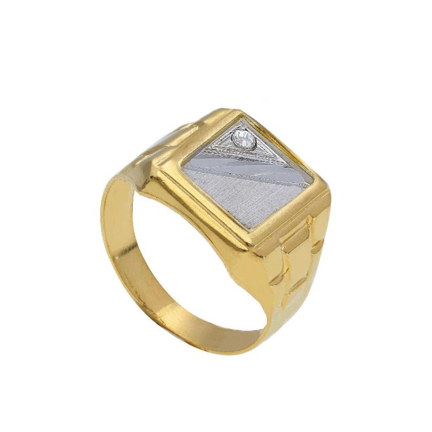 Anello chevalier in oro giallo e bianco 750/°°° e zirconia cubica