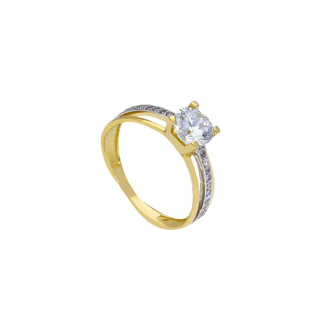 Anello solitario in oro giallo e bianco 750/ooo e zirconia cubica